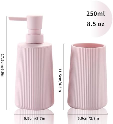 YAUKPH Bathroom Soap Dispenser and Toothbrush Holder Striped Pink - Image 3
