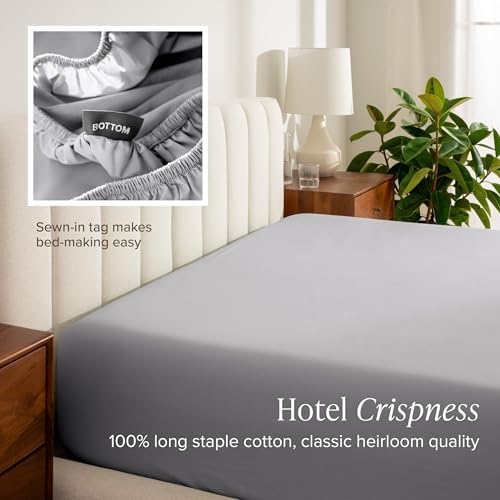 Bare Home 100% Organic Cotton Percale Fitted Sheet (Queen, Light Grey) - Image 6