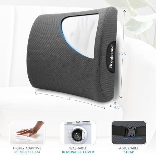 Brookstone - Luxurious Lumbar Support Pillow for Car or Office Chair, Back Cushion with Premium Grade Memory Foam, Breathable and Washable Cover, Adjustable Strap - Image 6