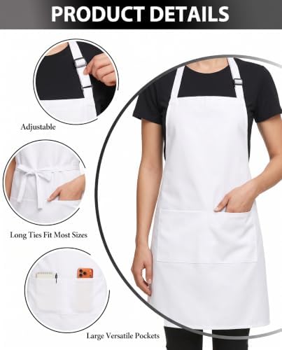 BOHARERS Kitchen Cooking Apron Unisex Adjustable chef apron with 2 pockets,1 Pack White - Image 2