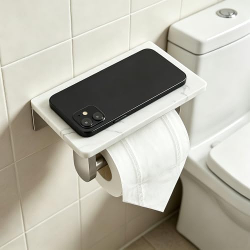 Wall-Mounted Toilet Paper Holder with Marble Shelf - Image 6