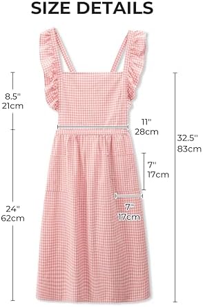 Vintage Gingham Apron for Women, Ruffle Straps, 2 Pockets, Soft Cotton, Apron Dress Style for Cooking & Baking - Image 4