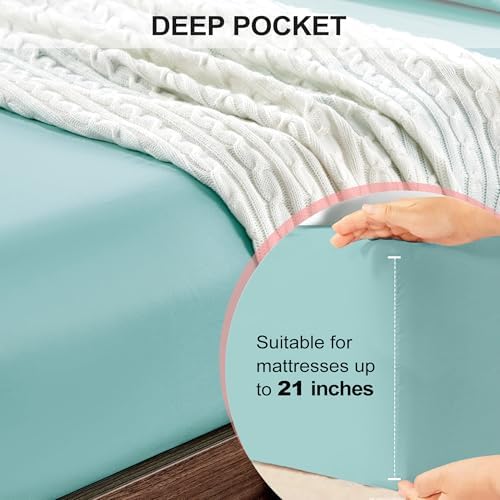 FreshCulture Twin XL Fitted Sheet Only - Hotel Quality Ultra Soft & Breathable Brushed Microfiber Fitted Sheet with 21 Inch Deep Pockets - Fits Twin XL Size Bed (Spa Blue) - Image 4