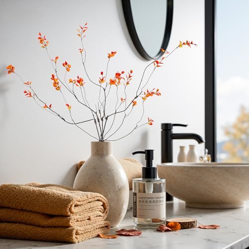 4PCS Artificial Orange Branches 35.4", Faux Fall Stems for Vase, Long Decorative Branches with Autumn Leaves, Bendable Orange Stems for Tall Vase Fall Decorations Home Decor - Image 6