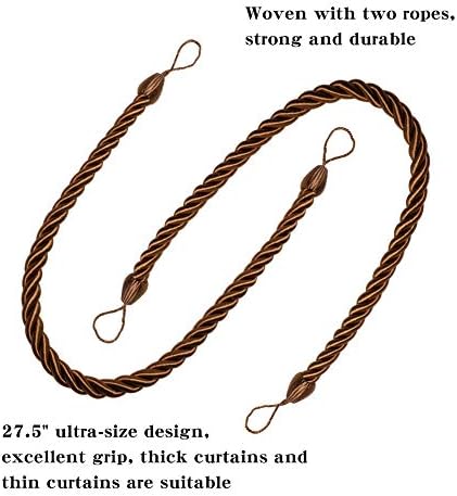 BEL AVENIR Curtain Tiebacks Ropes Tie-Backs,Handmade Holdbacks(Coffee,2P) - Image 3