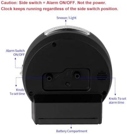 Tinload 4.3" No Ticking Analog Alarm Clock,Silent Readable for Seniors,Easy to Set,Gradual Rise Alarm,Big Numbers,On/Off Switch on Side,Gentle Wake,Snooze,Lighted on Demand,Battery Operated,Black - Image 5