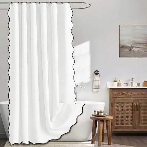 MIULEE 72"x96" Extra Long Scalloped Linen Shower Curtain White by MIULEE