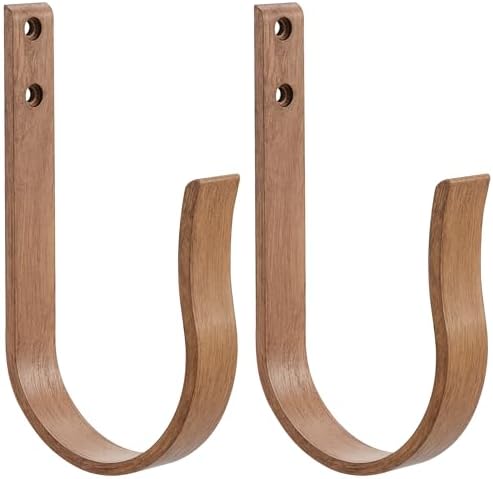 Light Brown Wood Grain Curtain Holdbacks,Solid Aluminum Wall Mounted Curtain Tiebacks & Hooks,U Shape Curtain Holders,Elegant Curtain Pull Backs for Drapes, Curtains(2 Pack) by Mayrhyme