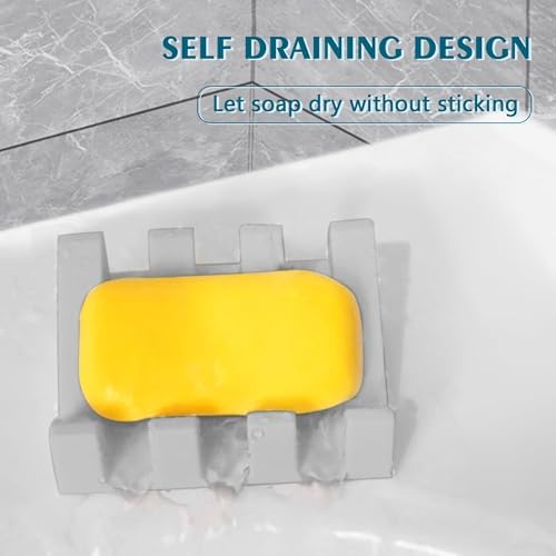 Self Draining Soap Dish Holder,Silicone Soap Dish,for Bathroom,Kitchen, Sponges，Can Extend Soap Life，Keep Soap Bars Dry and Easy Cleaning (Light Grey,1-Pack) - Image 5