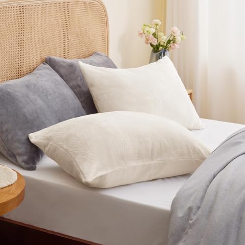 BEDELITE Flannel King Size Pillow Cases Set of 2, Off White, 20x36 Inches - Image 2