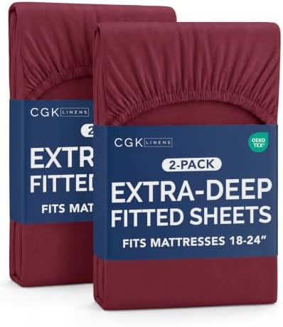 CGK Linens 2 Pack Extra Deep Full Fitted Sheets - Burgundy by CGKUnlimited