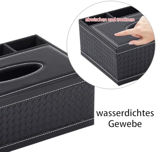 Tissue Box Cover Rectangle Black Tissue Box Holder PU Leather Facial Tissue Organizer,Multifunctional Remote Control Stationery Storage Box,Home Office Supplies Car Napkin Caddy - Image 5