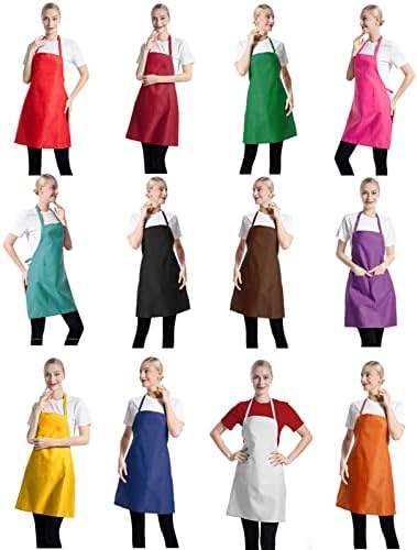 Total 12 PCS Plain Color Bib Apron Adult with 2 Front Pocket (Mixed Colour) by TSDSTORY