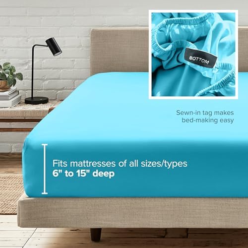 Bare Home Twin XL Fitted Sheet - 1800 Ultra-Soft (Twin XL, Aqua) - Image 6