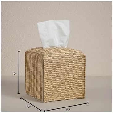 OLETHA Square Tissue Box Cover, Desk Decor, Rattan Embossing, 2 Pack - Image 7