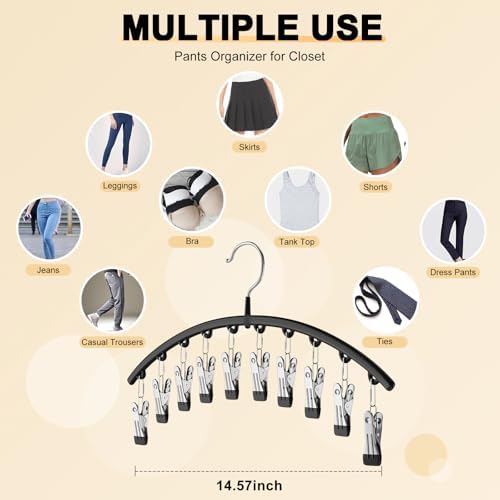 Volnamal Legging Organizer for Closet,2 Pack Metal Yoga Pants Hangers w/10 Clips Hold 20 Leggings,Space Saving Hanging Closet Organizer Clothes Hanger College Dorm Essentials Apartment Essential,Black - Image 4