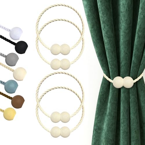Hion Magnetic Curtain Tiebacks Beige 4 Pack, Curtain Tiebacks Buckles Holdbacks Holders Hooks Clip for Home Bedroom Office Decorative Thick or Thin Curtain by Hion