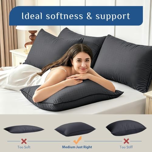 JOLLYVOGUE Black Pillows Standard Size Set of 4, Washable Supportive Firm Full Size Bed Pillows with Oeko-Tex Certified Down Alternative Fill, Luxury Hotel Quality for Side, Back and Stomach Sleepers - Image 5