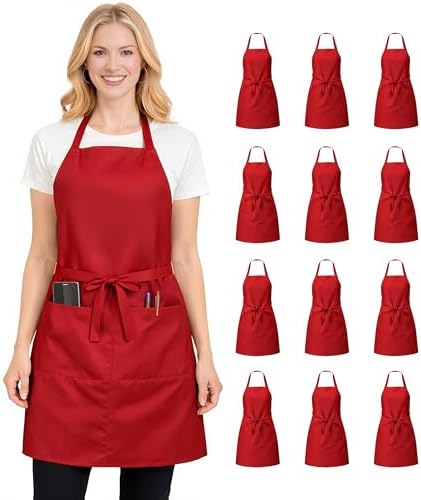 2/6/12/24 Pack Waterproof Aprons Bulk with Pockets, Polyester and PVC Coated Chef Aprons for Cooking, Painting, BBQ by NYMMOATA