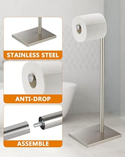 Toilet Paper Holder Stand, Free Standing Toilet Paper Roll Holder with Reserve for Bathroom, Stainless Steel DECLUTTR - Image 3