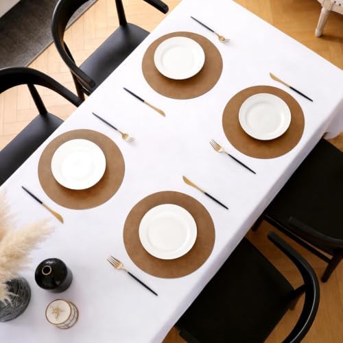 MOSAYT Vinyl Faux Leather Round Placemats Set of 6, 13 Inch, Reddish Brown - Image 5