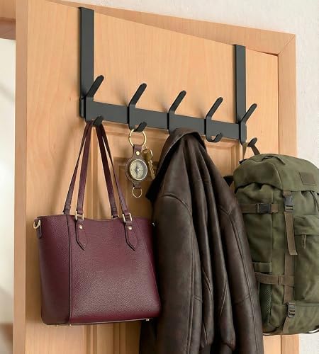 Over The Door Hooks Hanger with 7" Arms for Hanging Heavy Coats, Towel, J7U, Perfectly Fits US Standard 1 3/8-inch Doors, Towel Rack Bathroom Organizer Holder, Rustproof, Matte Black - Image 2