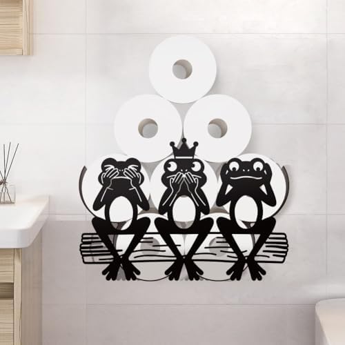 WADORN Funny Frogs Metal Toilet Paper Holder for Extra 8 Rolls, Black Toilet Tissue Storage Decorative Toilets Paper Rolls Organizer Wall Mounted for Bathrooms Home Housewarming Gifts by WADORN