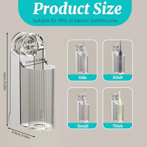 4 Pack Electric Toothbrush Holders for Bathroom, Wall Mounted Clear Electric Toothbrush Organizer, Self Adhesive Bathrooms Toothbrush Storage for Shower, Saving Space and Keep Drying (Grey) - Image 2