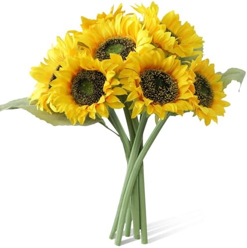7Pcs Realistic Silk Sunflowers Artificial Flowers,12.6''Fake Sunflowers with Adjustable Long Stem&Detachable Flower Head,Perfect for Home Decor,Wedding,DIY,Sunflowers Decoration for Indoor&Outdoor by LEFTOVER