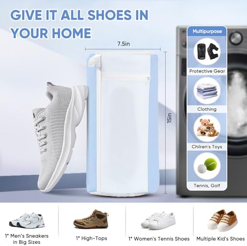 Shoe Washing Machine Bag for Washer and Dryer - Reusable Lint-free, Large Sneaker Laundry Bag for Tennis Home Shoe Washing Kit, Includes Shoes Trees to Keep Shape, Gifts for Mother, Blue 2pcs - Image 3