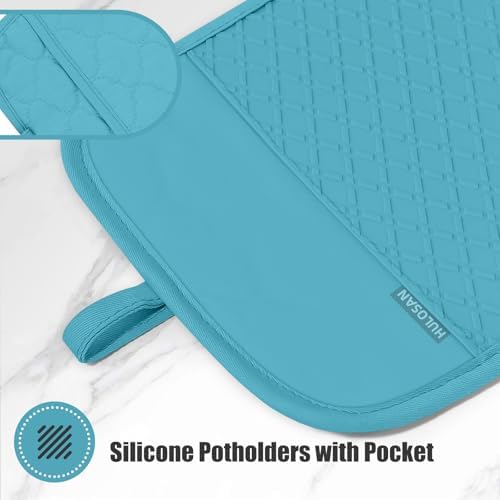 Oven Mitt and Pot Holders Sets, Quilted Cotton Terry Cloth,Non-Slip Pot Holder, Silicone Oven Mitt Heat Resistant, Oven Mittens 7.3"x14.2", Hot Pad 7"x10" & Dish Cloths 13"x25" - Image 5