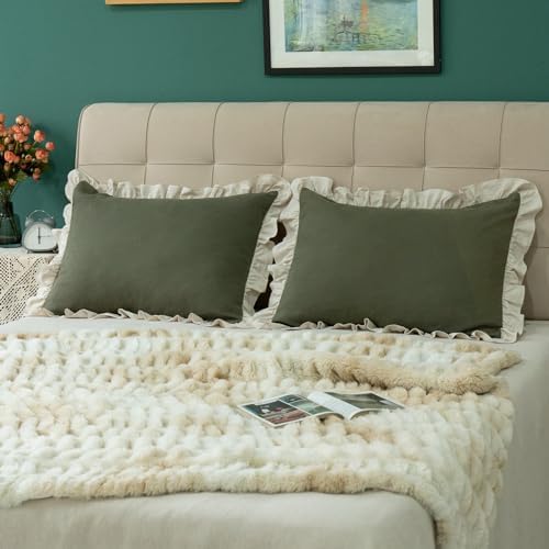 GLORY SEASON Pillow Shams Set of 2 Pure Cotton Champray Ruffled Edge,Thick and Solid Washed Dobby Heavy Fabric (King 20x36 inches) - Image 5