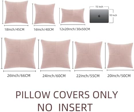Fancy Homi 2 Packs Blush Pink Euro Decorative Throw Pillow Covers 28x28 Inch for Couch Bed Sofa, Farmhouse Boho Home Decor, Soft Corss Corduroy Patchwork Textured Square Cushion Case 71x71 cm - Image 7