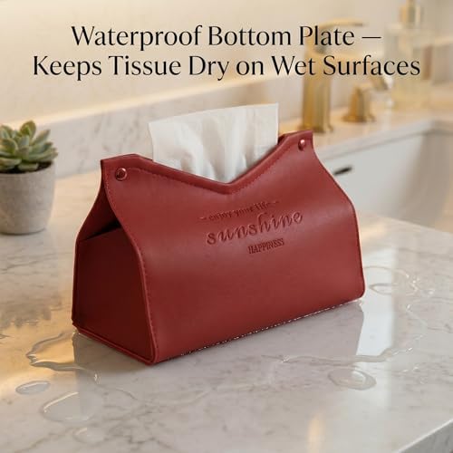 Tissue Box Cover Rectangle, Premium PU Leather Minimalist Tissue Holder with Snap Closure, Modern Decorative Tissue Dispenser for Bathroom Vanity, Bedroom Nightstand, Living Room & Office (Orange) - Image 5