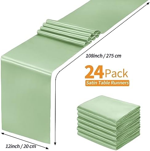 SiinvdaBZX 24 Pcs Sage Green Satin Table Runner 12 x 108 inches Long - Image 4