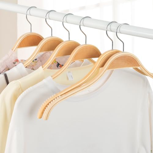 TOPIA HANGER Slim Natural Wood Hangers with Extra Soft Non-Slip Rubber Grips, 10-Pack High-Grade Fashion Hanger No Shoulder Bump for Sweater, Camisole, Jacket, Dress, Coat -CT15N - Image 4