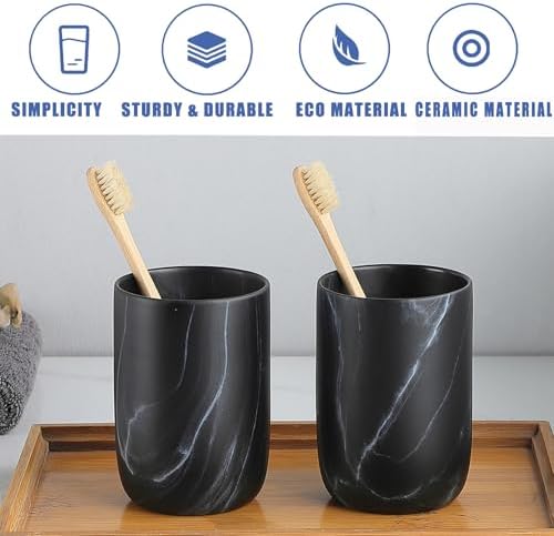 Black Marble Toothbrush Holder - Ceramic Toothbrush Holders for Bathrooms Toothbrush Toothpaste Holders Set, Black Bathroom Tumbler Cups Reusable Toothbrush Mouthwash Cup, Bathroom Counter Organizer. - Image 4