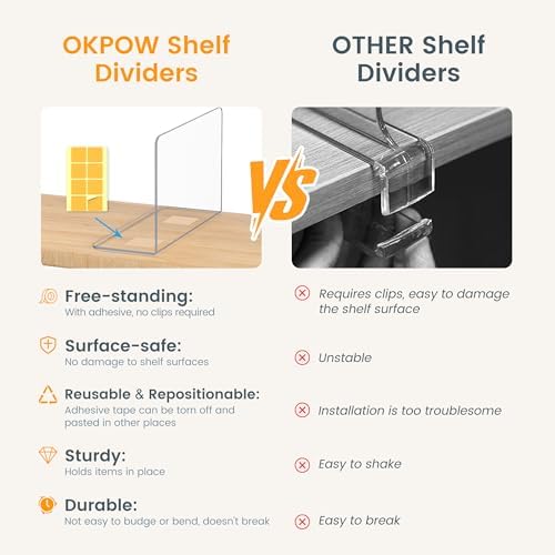 OKPOW Acrylic Shelf Dividers for Closet Organization: 8 Pack Durable Clear Shelves Separators for Clothing Adjustable 12" Tall x 10" Deep - Image 3