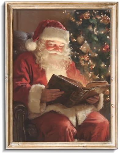 uniro Vintage Santa Claus Print Retro Neutral Christmas Claus Reading Wall Art Antique Xmas Aesthetic Poster for Room Decor Winter Moody Holiday Wall Decor for Bedroom, Living Room, Gallery, winter Room Decor, Holiday Decoration Gifts -8x10 Unframed by uniro