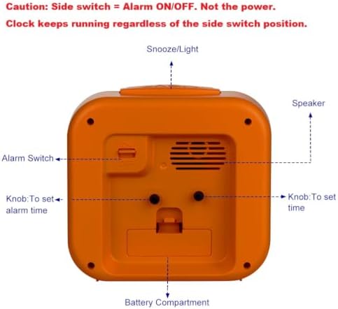 Tinload 5.5" Large No Ticking Analog Alarm Clock,Silent Readable for Seniors,Easy to Set,Gradual Rise Alarm,Big Numbers,Gentle Wake,Snooze, Lighted on Demand,Battery Operated,Orange - Image 5
