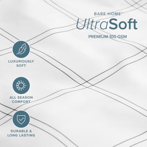 Bare Home Fitted Sheet - 1800 Ultra-Soft (Full, Modern Plaid - White/Grey) - Image 2