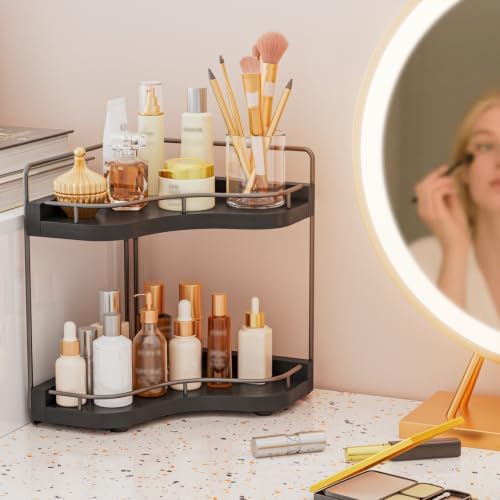 2-Tier Corner Bathroom Counter Organizer, Larger Size, Black - Image 2