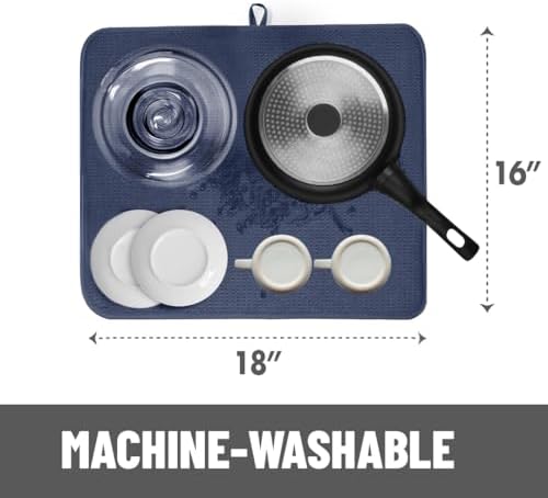 Bellemain Dish Drying Mat, Drying Matt Kitchen Counter, 16" x18" -Navy - Image 3