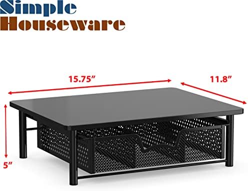 Simple Houseware Computer Monitor Riser with Drawer, Black - Image 4