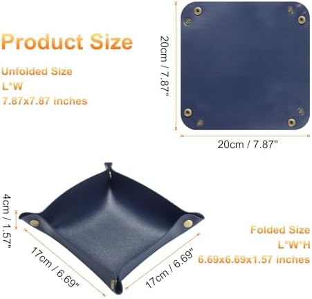 HARFINGTON 4pcs PU Leather Valet Tray Unisex Folding Small Catchall Tray Portable Entryway Table Tray Nightstand Bedside Desk Tray for Key Wallet Watch Coin Jewelry Dice, Dark Blue - Image 2
