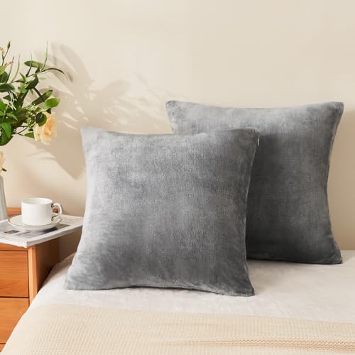 BEDELITE Velvet Pillow Covers with Zipper, Gray, 18x18 Inches, 2 Pack - Image 2