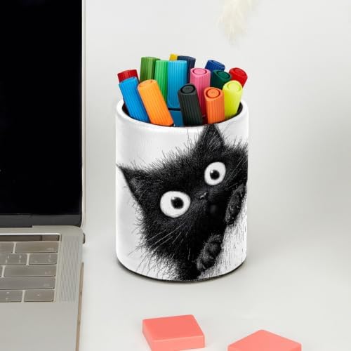 Leather Pen Holder for Desk, Cat Pencil Cup Pen Organizer Makeup Brush Holder for Office Home Kids Countertop Desk Accessory Storage - Image 5