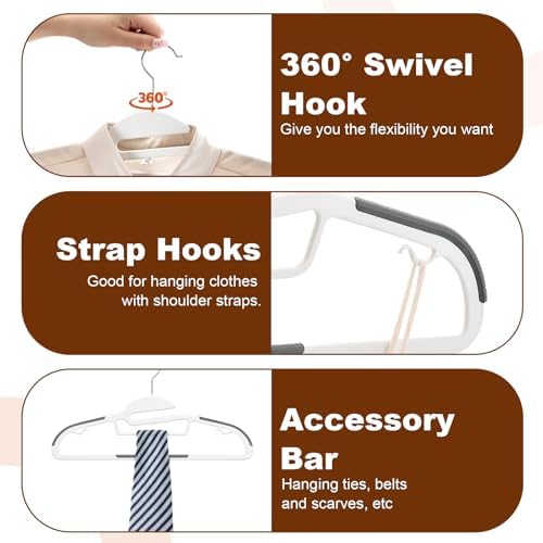 HOUSE DAY Slim Plastic Hangers with Non Slip Rubber Pads, 50 Pack, White - Image 3