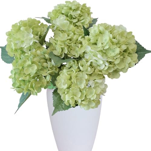 6PCS Green Hydrangea Artificial Flowers, Silk Fake Faux Hydrangea by LAPONEE