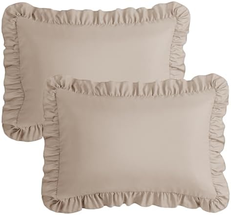 KKJIAF Ruffle Pillow Cases King Size Set of 2, Khaki - Image 7